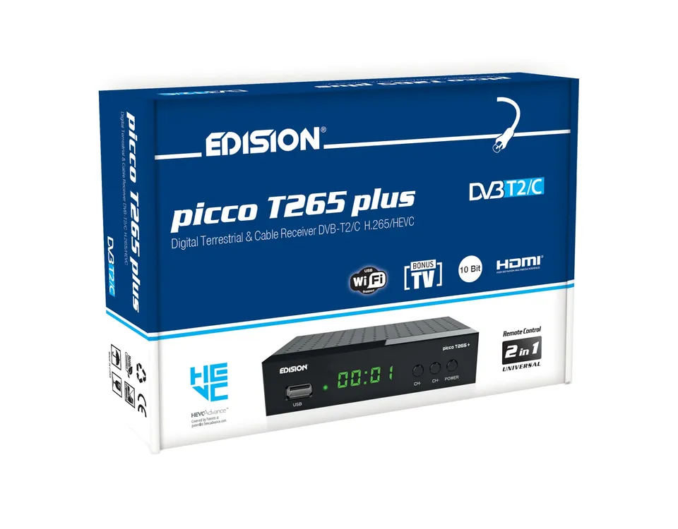 edision-picco-t265-plus-dvb-t2-c-kabel-receiver-h-265-full-hd-mit-2in1-fernbedie image 1
