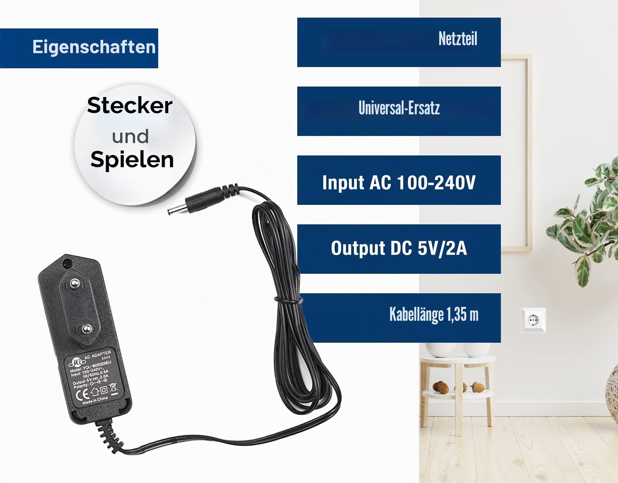 edision-netzteil-5v-2a-2pin-eu-universal-ersatz-netzteil image 2